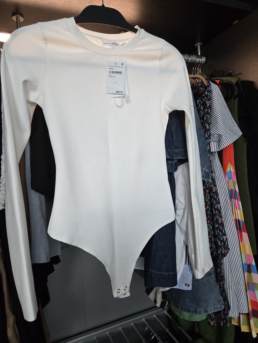 Good American White Long-Sleeve Crew Neck Bodysuit